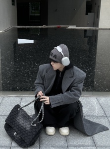 ACME MAN小众立体解构垫肩毛呢大衣简约休闲长款过膝风衣秋冬外套