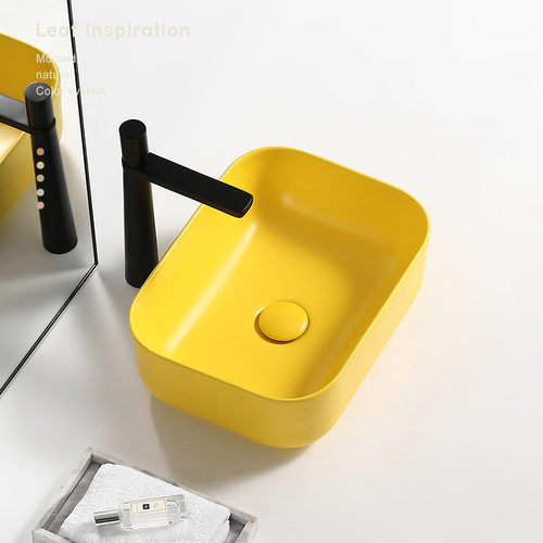 哑光黄长方台上盆陶瓷家用创意洗手盆卫生间阳台小户型艺术洗面脸