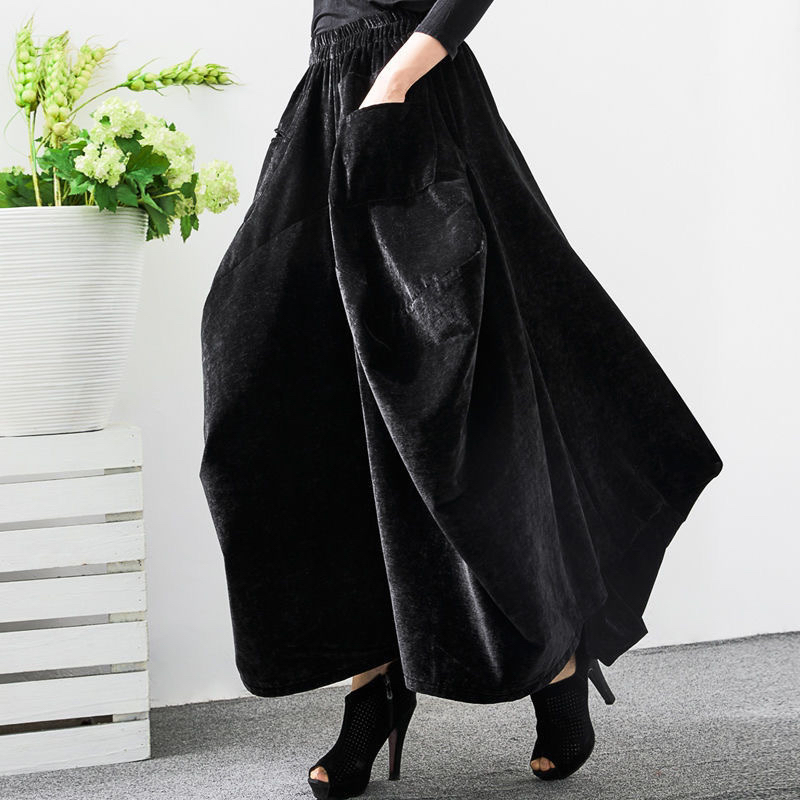 2025秋冬阔腿裤裙裤宽松大码雪尼尔低档黑色厚款加肥加大休闲裤子