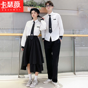 高三毕业班服韩版百搭情侣长袖衬衫套装学生校服学院风女连衣裙子