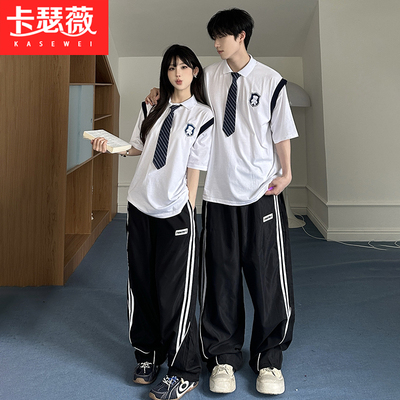 夏季学院风短袖T恤初中学生运动班服套装高中生毕业合照成人礼服