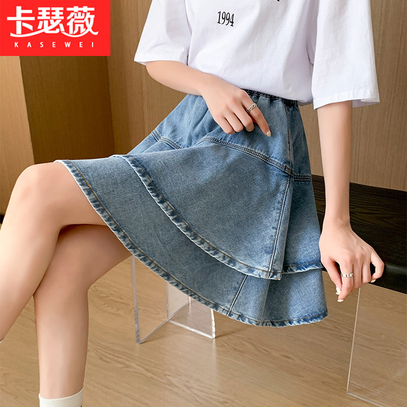 牛仔半身短裙少女2025春夏新款初高中学生高腰显瘦大码蛋糕A字裙