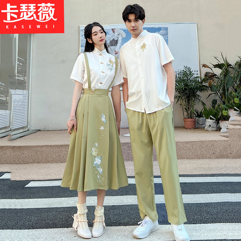 中国风情侣装夏装一裙一衣复古民国风班服初中高中毕业演出服套装