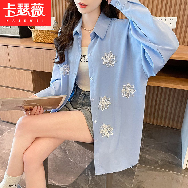 立体花朵衬衫少女2026春夏薄款初中高中学生气质防晒宽松外套上衣图片