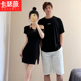 情侣装你衣我裙2025新款夏季韩版短袖T恤辣妹风吊带连衣裙两件套