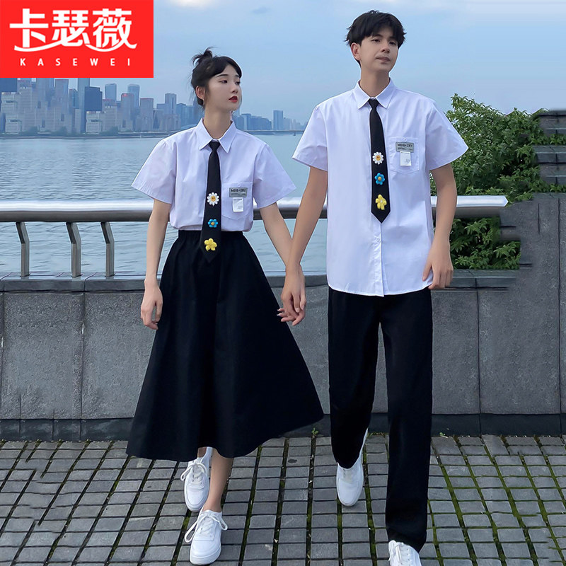 2025新款春夏DK衬衫女同色系情侣装bf学院风学生班服套装