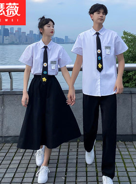 2025新款春夏DK衬衫女同色系情侣装bf学院风学生班服套装