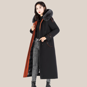 可拆卸派克服白鹅绒内胆过膝加长款大衣狐狸毛加厚羽绒服保暖女装