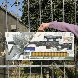 9圣诞节男孩生日礼物6-10周岁AWM迷彩双弹夹弹链软弹枪礼盒玩具枪