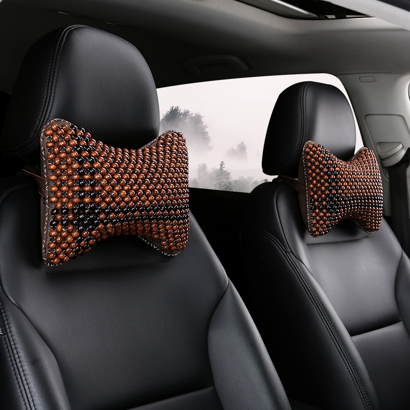 加大号高档汽车竹片头枕夏季护颈枕车用骨头枕透气吸汗木珠颈椎枕