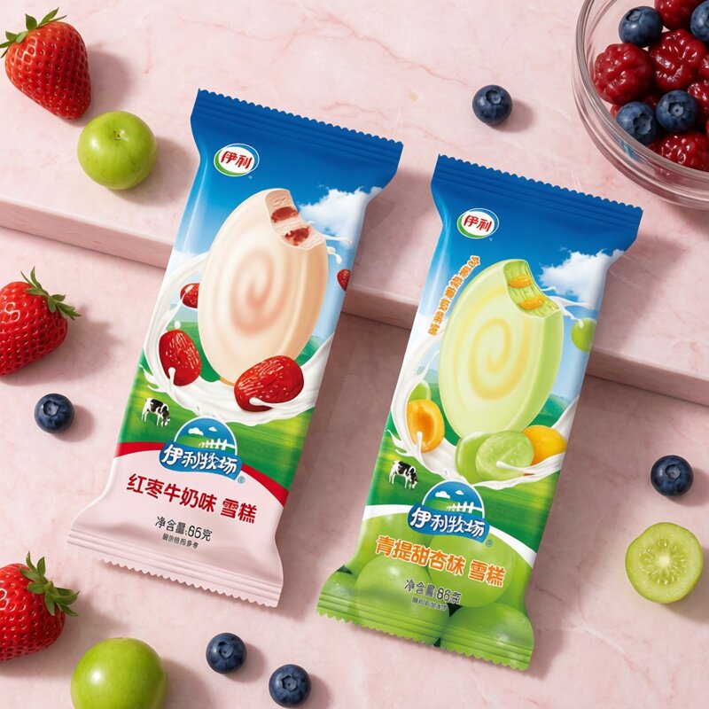 伊利牧场红枣牛奶味冰激凌冷饮脆皮青提甜杏雪糕冰淇淋3支装65g