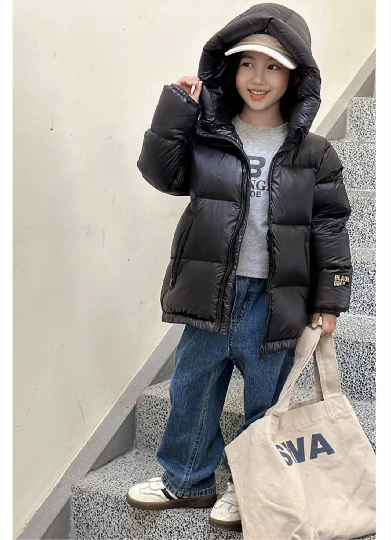 黑金儿童羽绒服男童女童加厚短款冬装小童中童大童白鸭绒