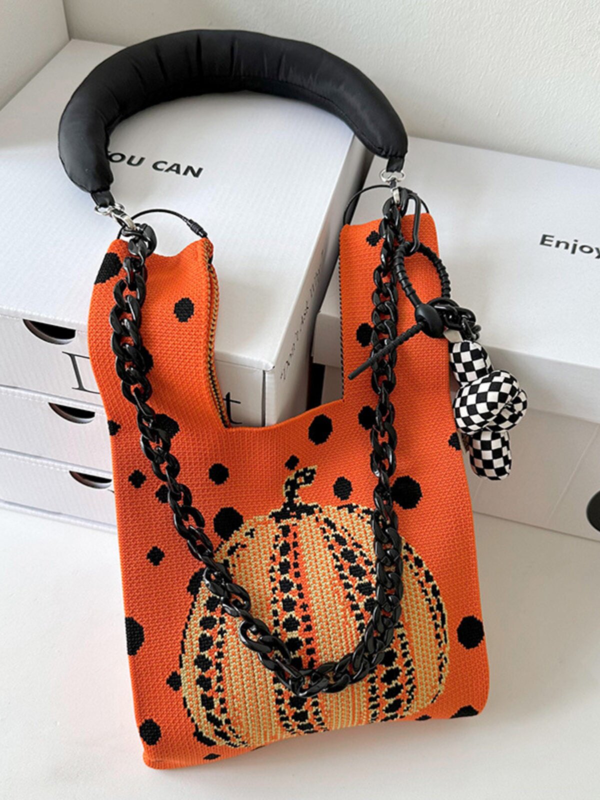 南瓜针织手提包时尚百搭女高级感情侣逛街休闲流行森系手拎包新款