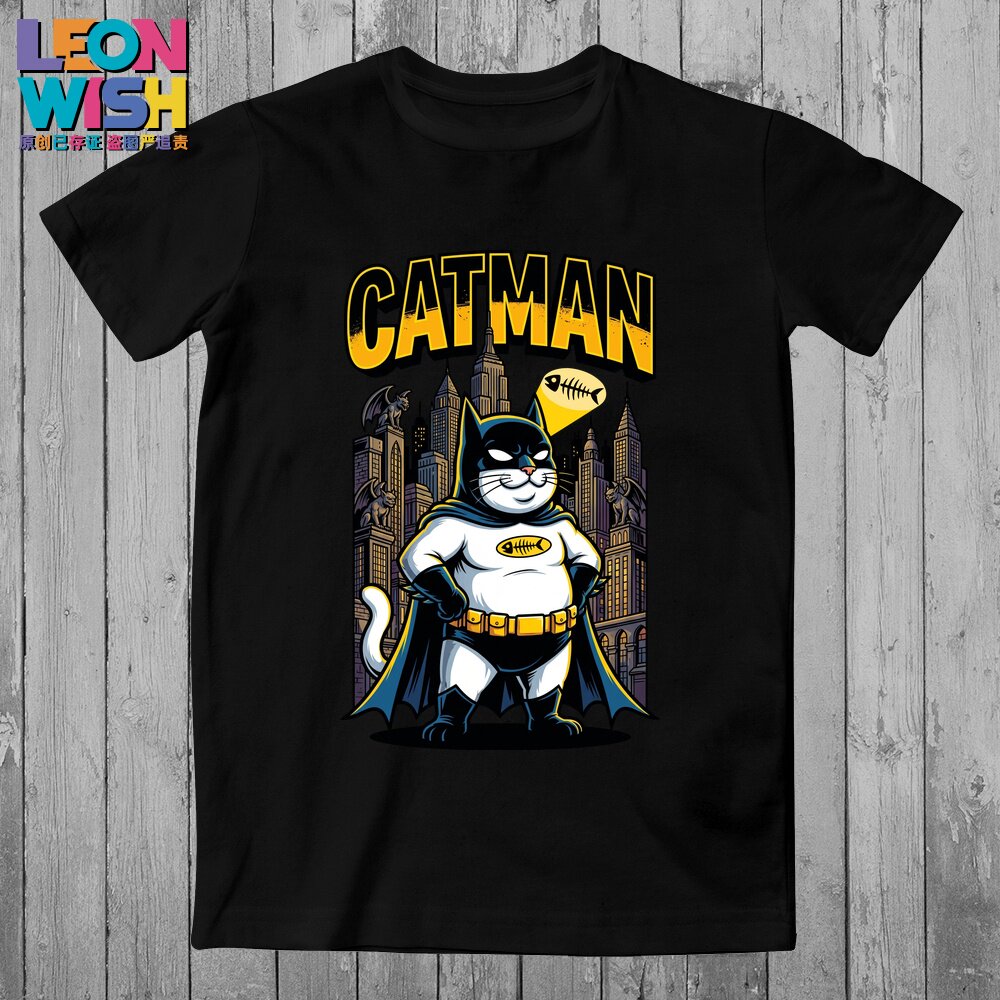 蝙蝠猫咪侠超级英雄Catman趣味创意T恤猫面侠鱼骨侠LEONWISH体恤