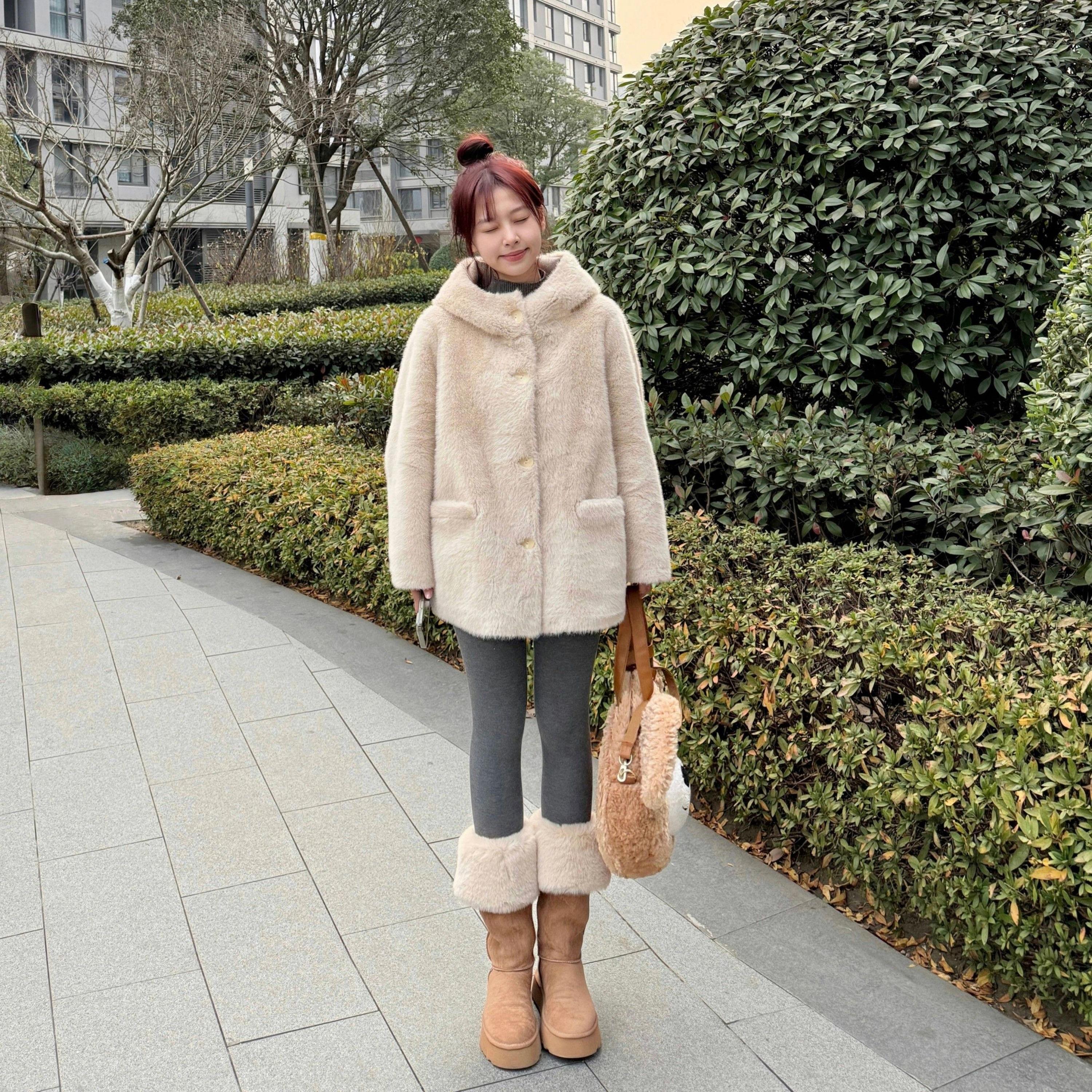 中长款仿水貂毛/抱抱熊皮草大衣