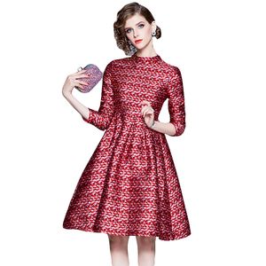 RY1497#女装提花面料修身时尚显瘦中长裙连衣裙