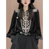 黑色高级感时髦刺绣长袖 气质休闲大气高端轻熟风女士衬衣 成熟衬衫