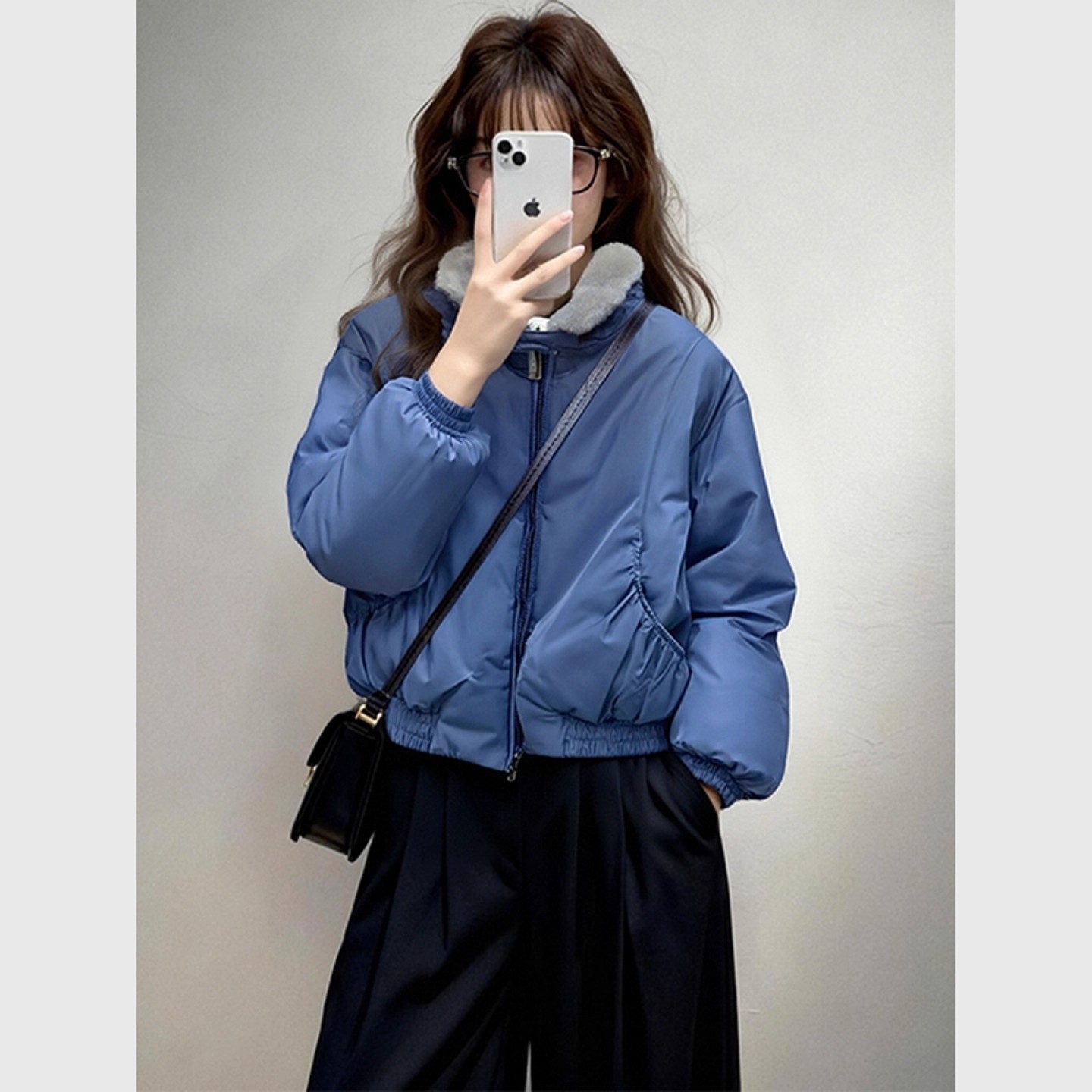 蓝色羊羔毛棉袄冬季加厚棉衣外套