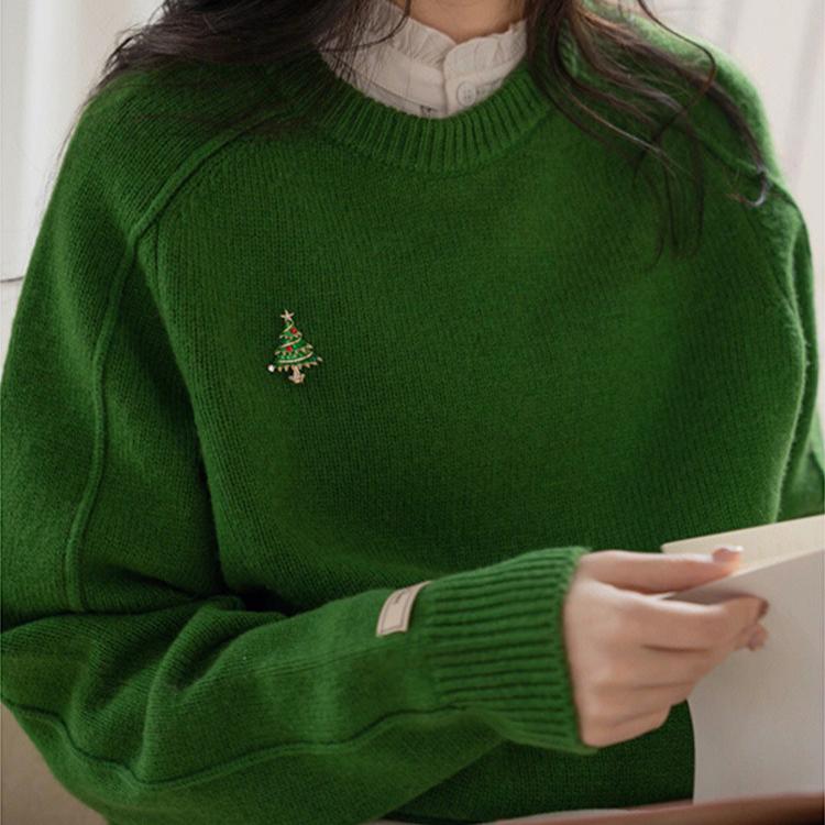 圣诞绿色毛衣女秋冬季小个子