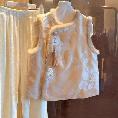 盘扣立领提花棉服马夹外套上衣