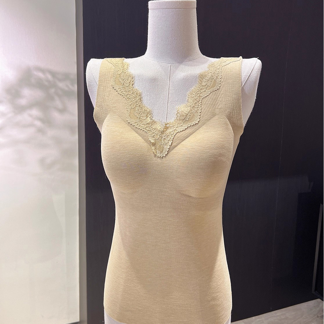 山羊绒+桑蚕丝+可拆胸垫保暖背心