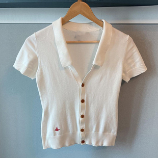 西太后土星短袖 polo领单排扣打底衫 2023年新款 针织T恤女春季 上衣