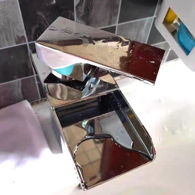 洗脸瀑布浴室柜台下盆全铜台上盆水龙头黑色扁嘴烤漆卫生间单孔.