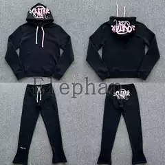 Syna World European and American Trendy Casual Sports Sweatshirt Set, Pink Print, Black Fabric, Suit