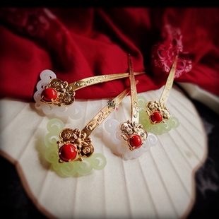 原创【小意欢】战国袍仿玉古风发簪子汉服盘红色系发钗明制头饰品