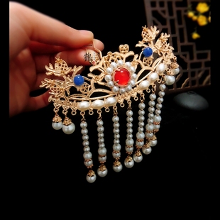 精细手工{宋明制发冠后压。}重工侧压鬓古风装汉服珍珠流苏头饰品