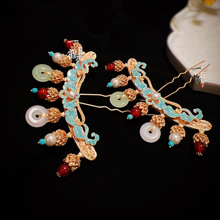 平安云纹发钗富贵多宝排簪汉服发簪插梳唐风明制烧蓝古风华丽头饰