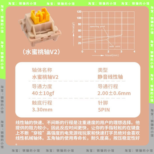 静音水蜜桃青柠轴V2高特机械键盘热插拔客制化轴体线性段落轴办公