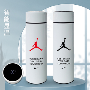 不锈钢飞人乔丹保温杯欧美潮牌杯子男女学生简约智能便携个性杯子