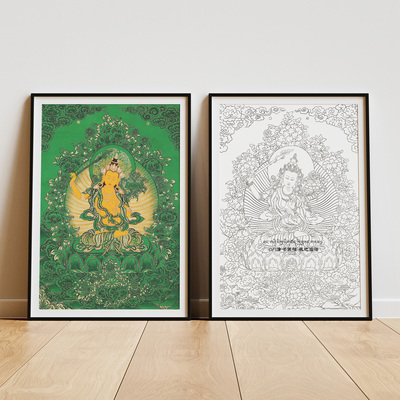 文殊菩萨本命佛纯棉油画布唐卡