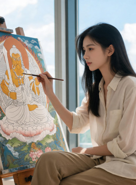 本命佛纯棉油画布唐卡描金