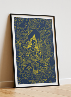 文殊菩萨纯棉油画布唐卡描金