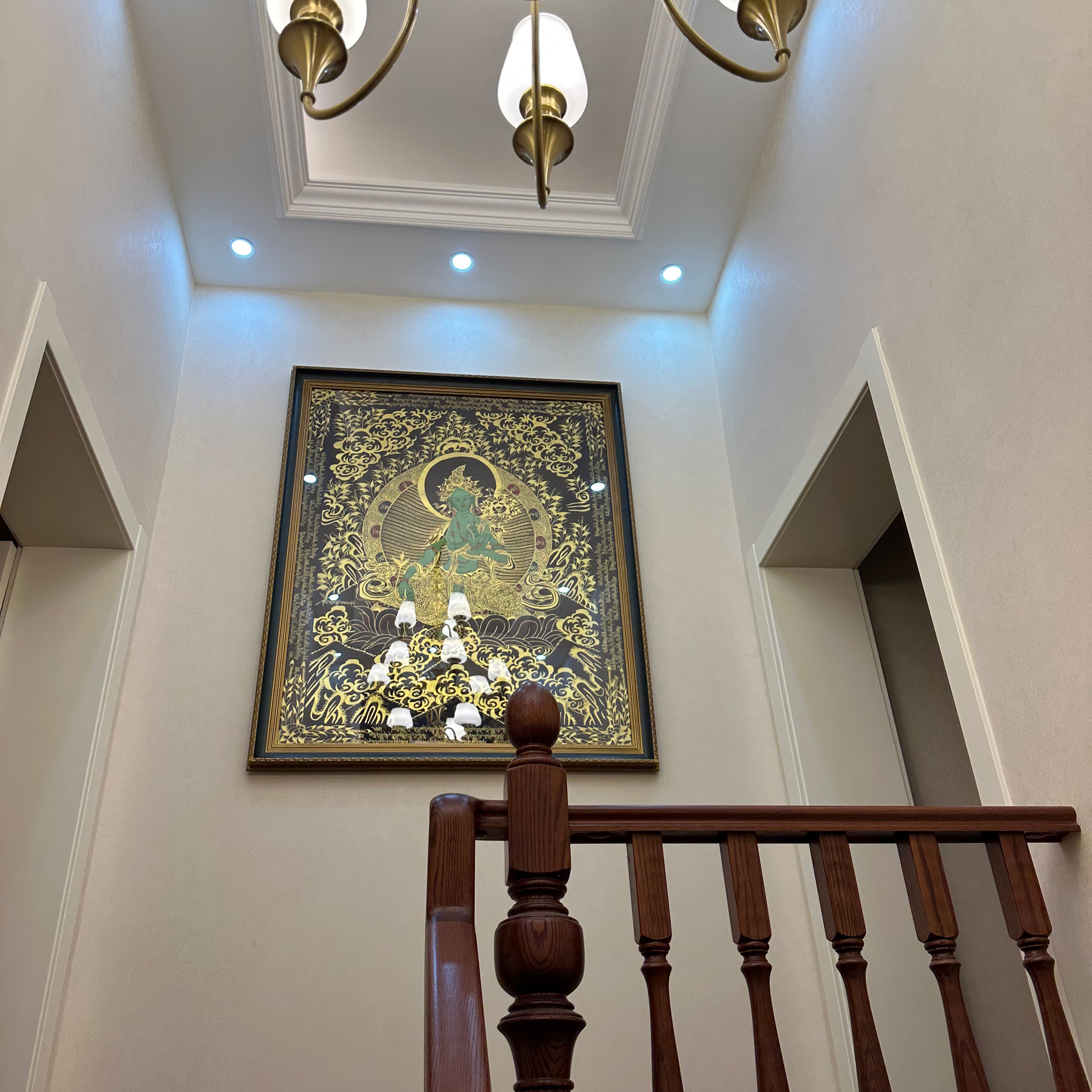 绿度母唐卡描金纯棉油画布