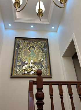 绿度母唐卡描金纯棉油画布