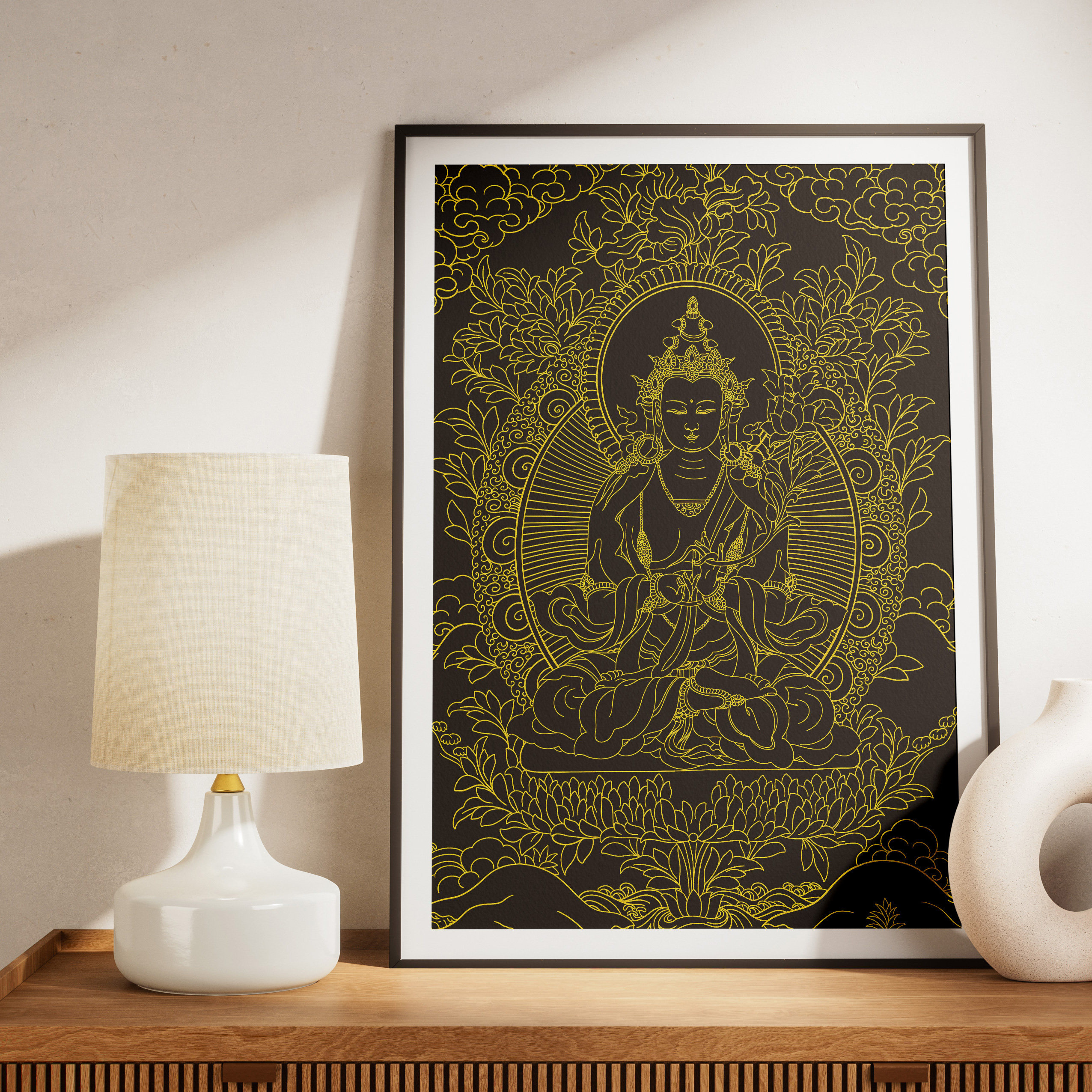 西藏唐卡 本命佛 属马 大势至菩萨描金线稿 佛像涂色描金自己画