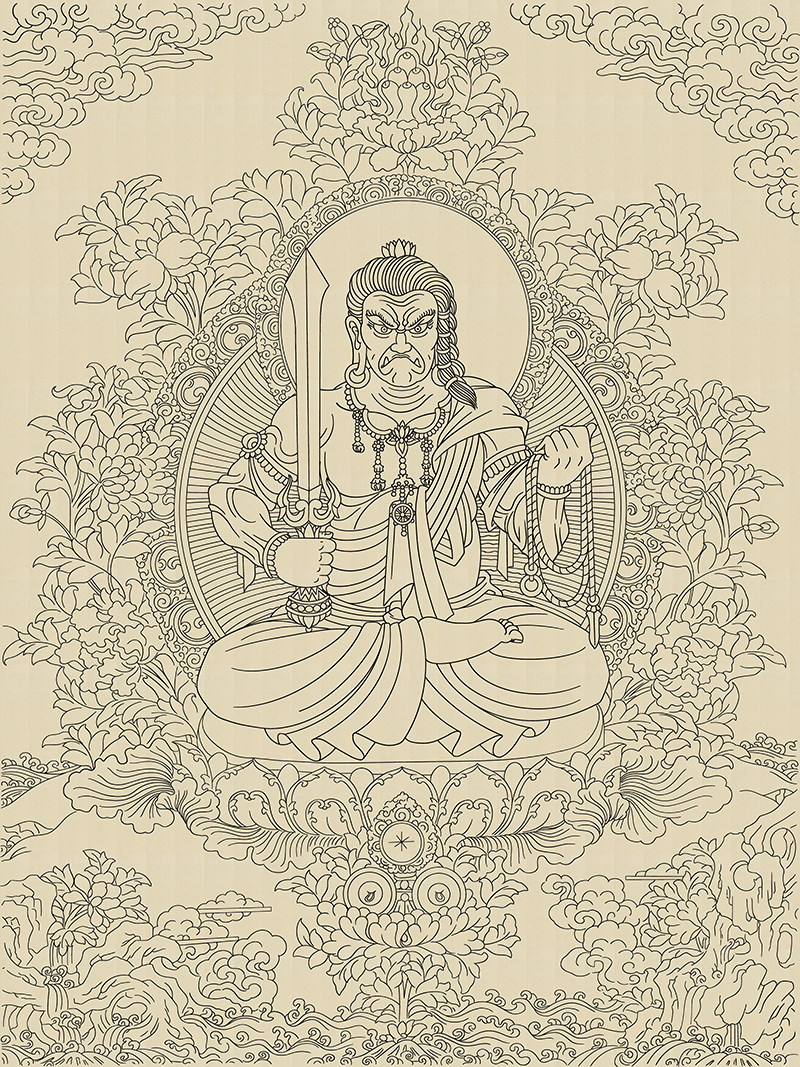 自画唐卡手绘diy 本命佛不动明王菩萨 属鸡白描线稿 描金涂色