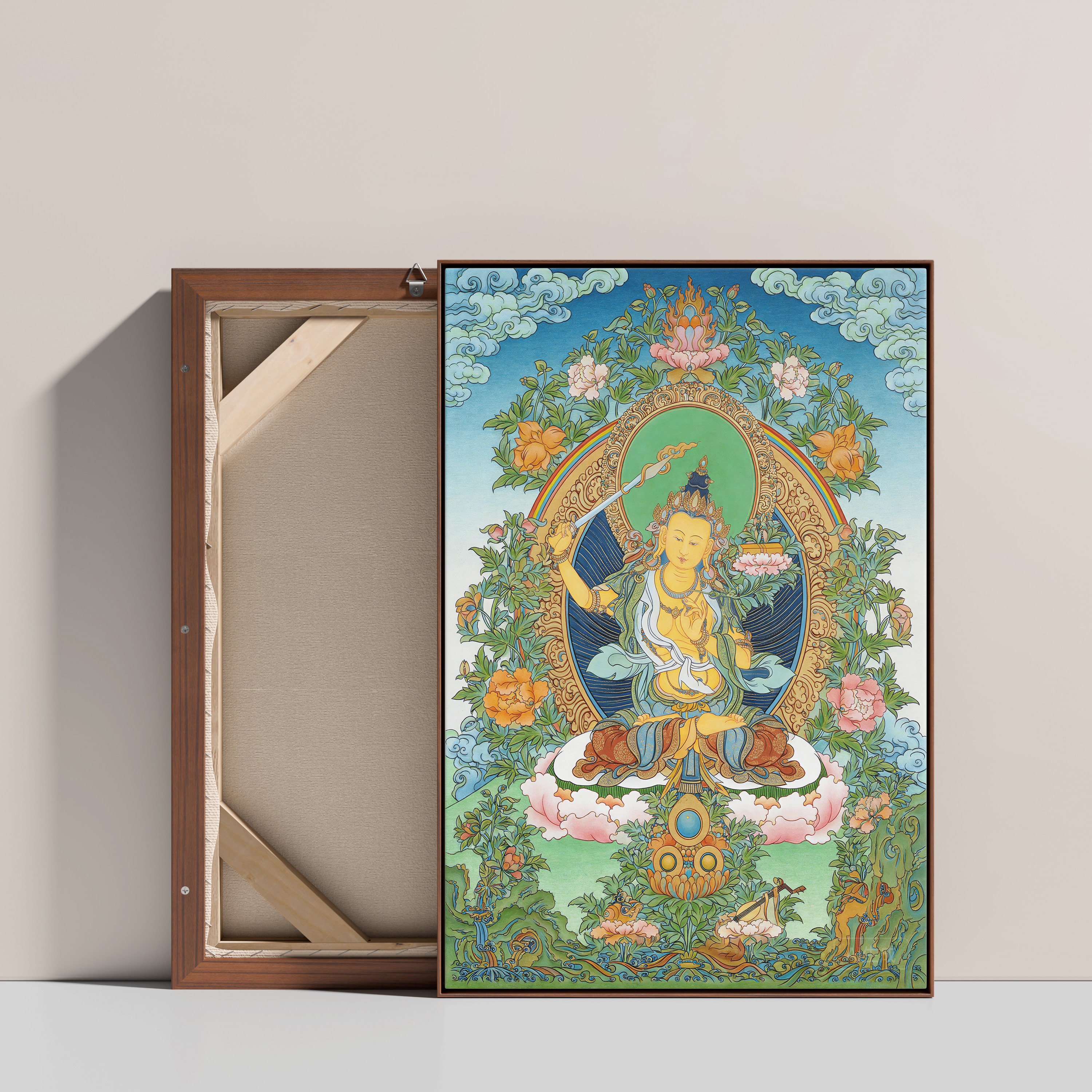 西藏唐卡文殊菩萨描金线稿静心减压佛像涂色DIY手绘填色装饰画