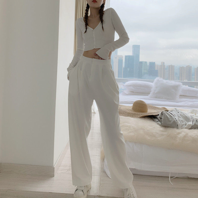 DIDI 2021 Spring white Wide leg pants Paige Drape Easy Show thin Mopping the floor leisure time Straight trousersin the Women's clothing/Boutique , Pants , Casual pants  category - from Buy2taobao.com to provide professional Taobao agent buy service