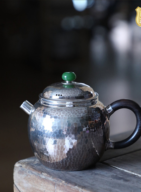 纯银时代宫灯炮口型纯银壶足银999泡茶壶手工锤纹日式银茶壶200ml