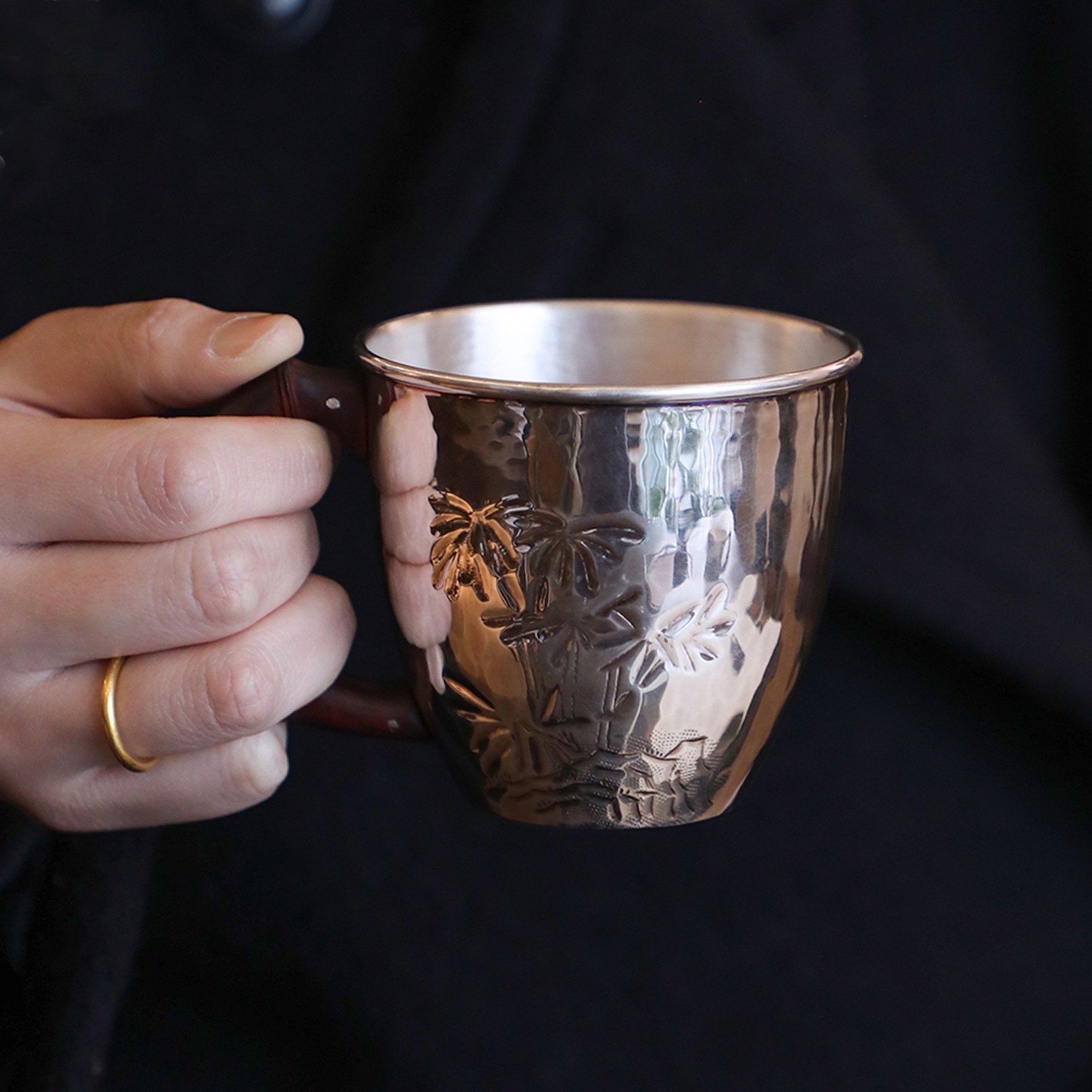 纯银时代 竹节纯银999马克杯茶杯水杯咖啡杯牛奶杯送礼家用260ml