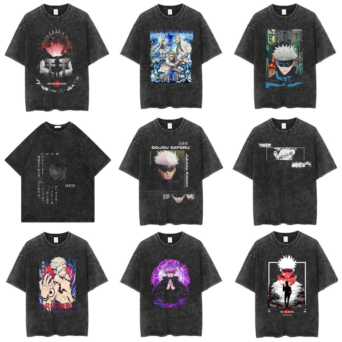 美式高街Jujutsu Kaisen咒术回战复古水洗做旧短袖t恤男潮牌嘻哈