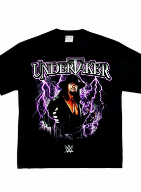 undertaker WWE 送葬者 美式做旧摔跤街头复古VTG纯棉长短袖T恤潮