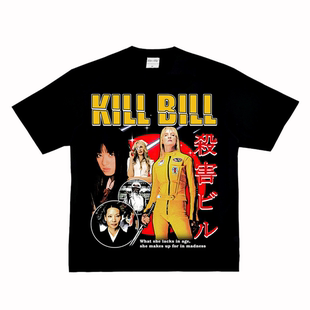 杀死比尔 Kill Bill 美式小领口做旧复古VTG文艺电影长短袖Tt恤潮