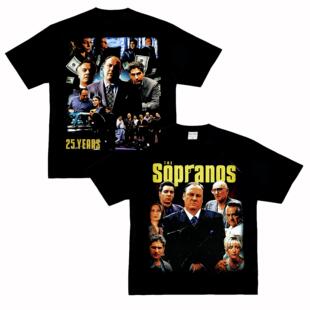 SOPRANOS 美剧 黑道家族 美式小领口做旧街头文艺复古长短袖T恤潮