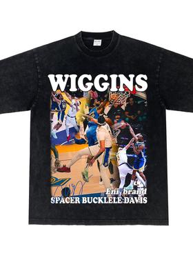 维金斯Wiggins隔扣浓眉哥戴维斯 美式小领口重磅纯棉做旧短袖tT恤