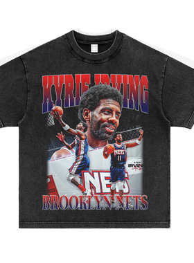 kyrie Irving欧文美式ins复古印花重磅纯棉小领口运动篮球短袖t恤